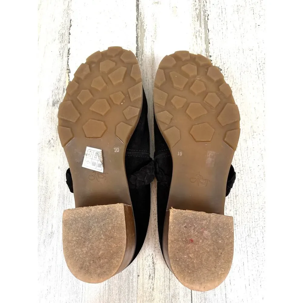 OTBT Black Suede Braided Rope Heeled Clogs Womens 10 Boho Chic